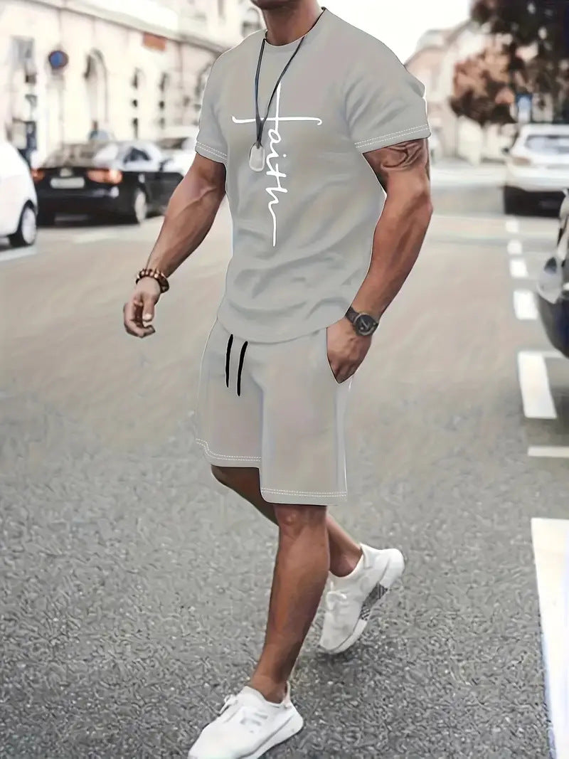 Pantalon sport occasionnel Col rond Manche courte 3d Design d'impression numérique Ensemble deux pièces