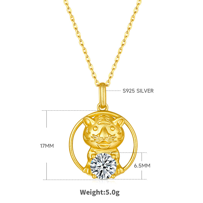 S925 Argent Sterling plaqué or 1ct D Couleur VVS1 Moissanite collier de tigre 5g chinois Zod
