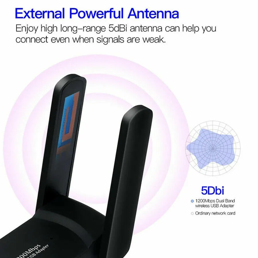 1200Mbps Longue portée AC1200 Double bande 5GHz Sans fil USB 3.0 Adaptateur WiFi Antennes