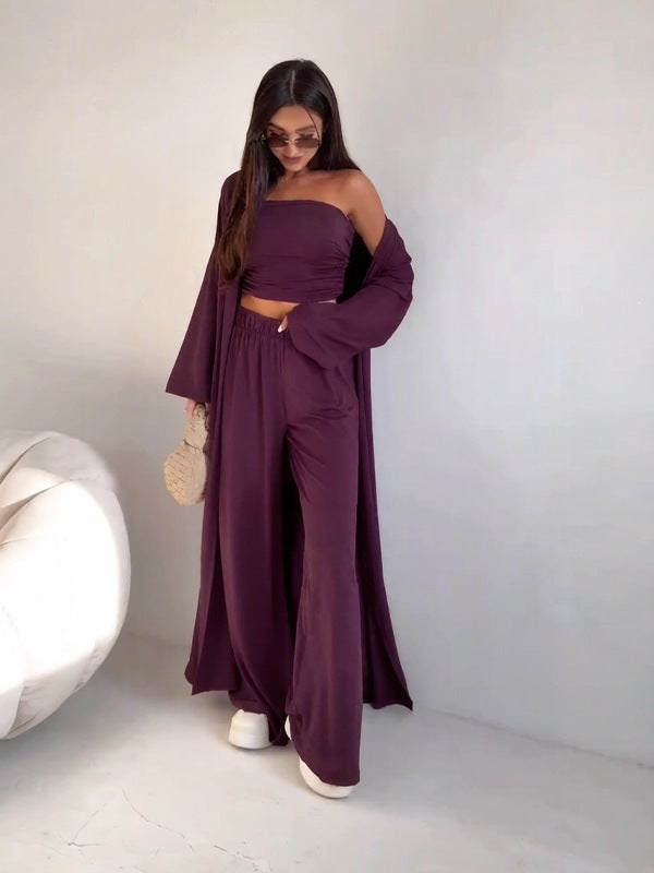 Cross Border European and American Style Women's Fashion Casual Loose Three Piece Set longue