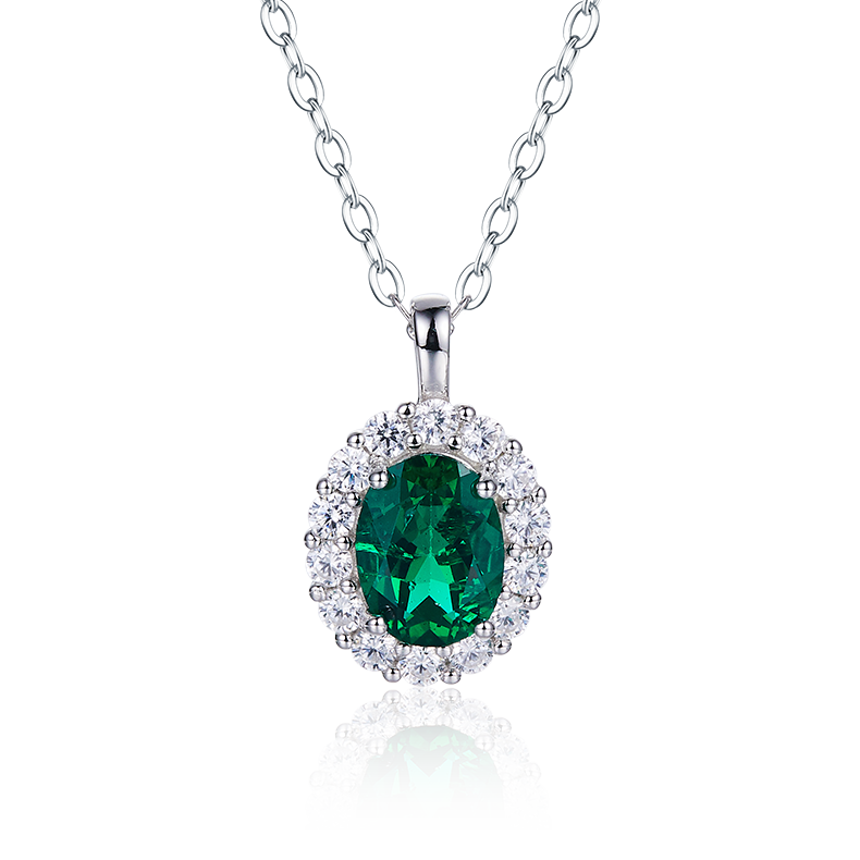 S925 Argent 2,9g 1ct Lab-Created Emerald Halo Collier