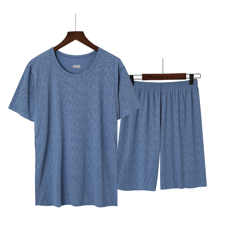 Pyjama de soie de glace homme d'été manches courtes costume Casual