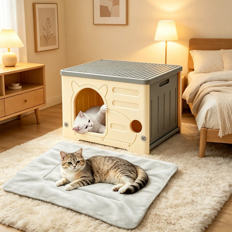 Cat House Cave All-Weather Outdoor Insulated Waterproof Pet Kennel Shelter UK