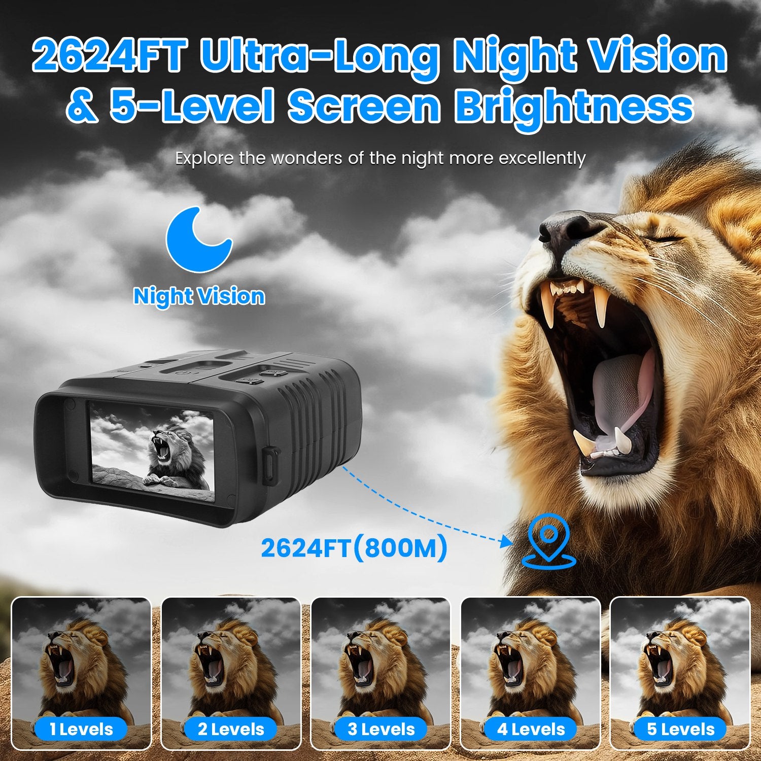 1Pc lunettes de vision de nuit 4K jumelles pleine couleur 10X Zoom avec 2624ft Affichage gamme 3in S