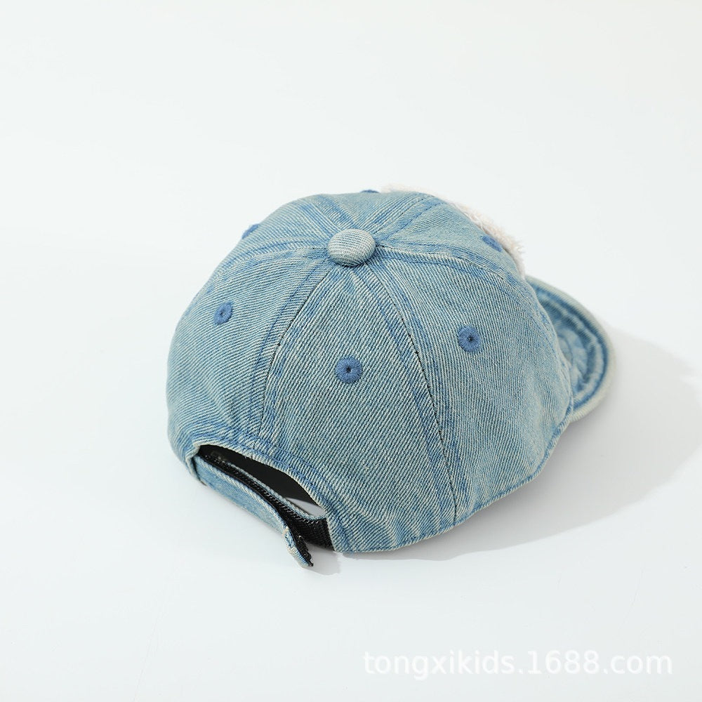 Tissu de patch en forme de cœur, frayé pour enfants Lavé et décontraction réglable rétro Casual
