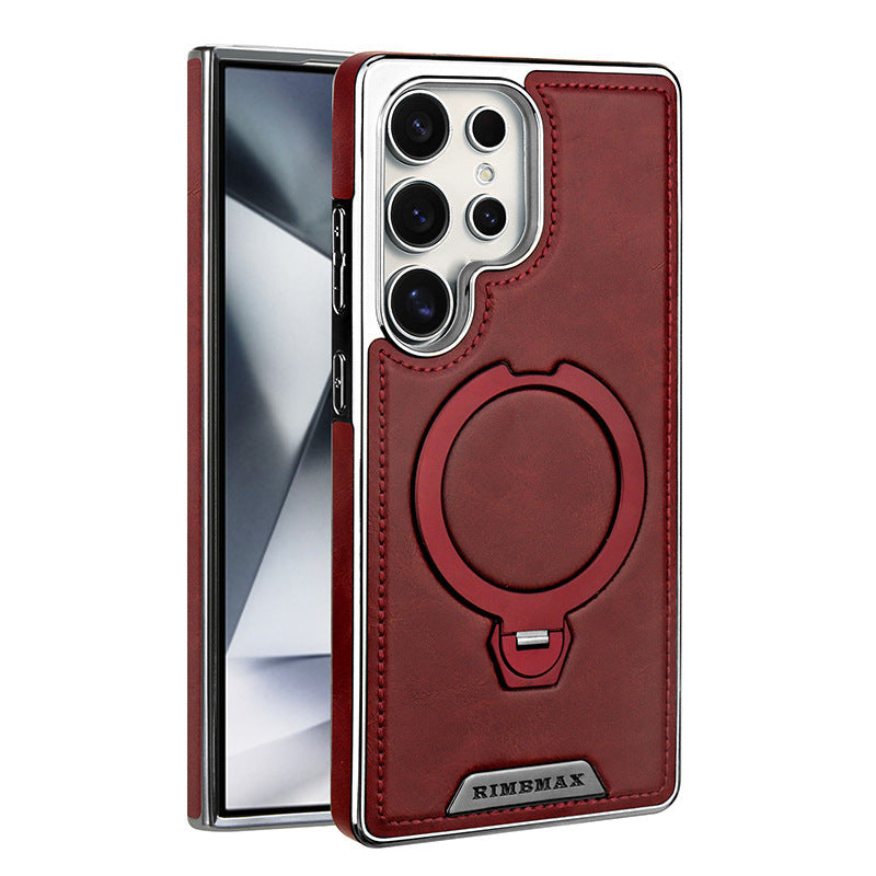 Étui de téléphone en cuir texturé à aspiration magnétique rotative à 360 degrés