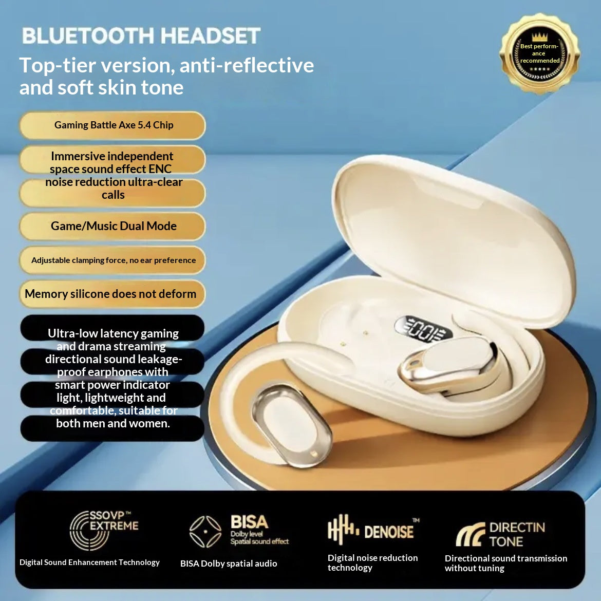 3D Surround HD Call Casque Bluetooth de longue durée