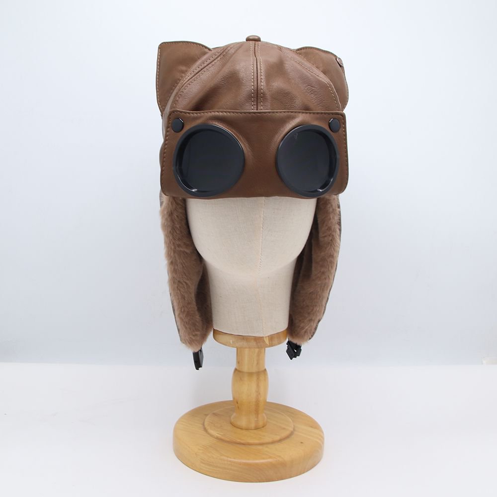 Femmes mignon Cat-ear Retro cuir Lei Feng Cap