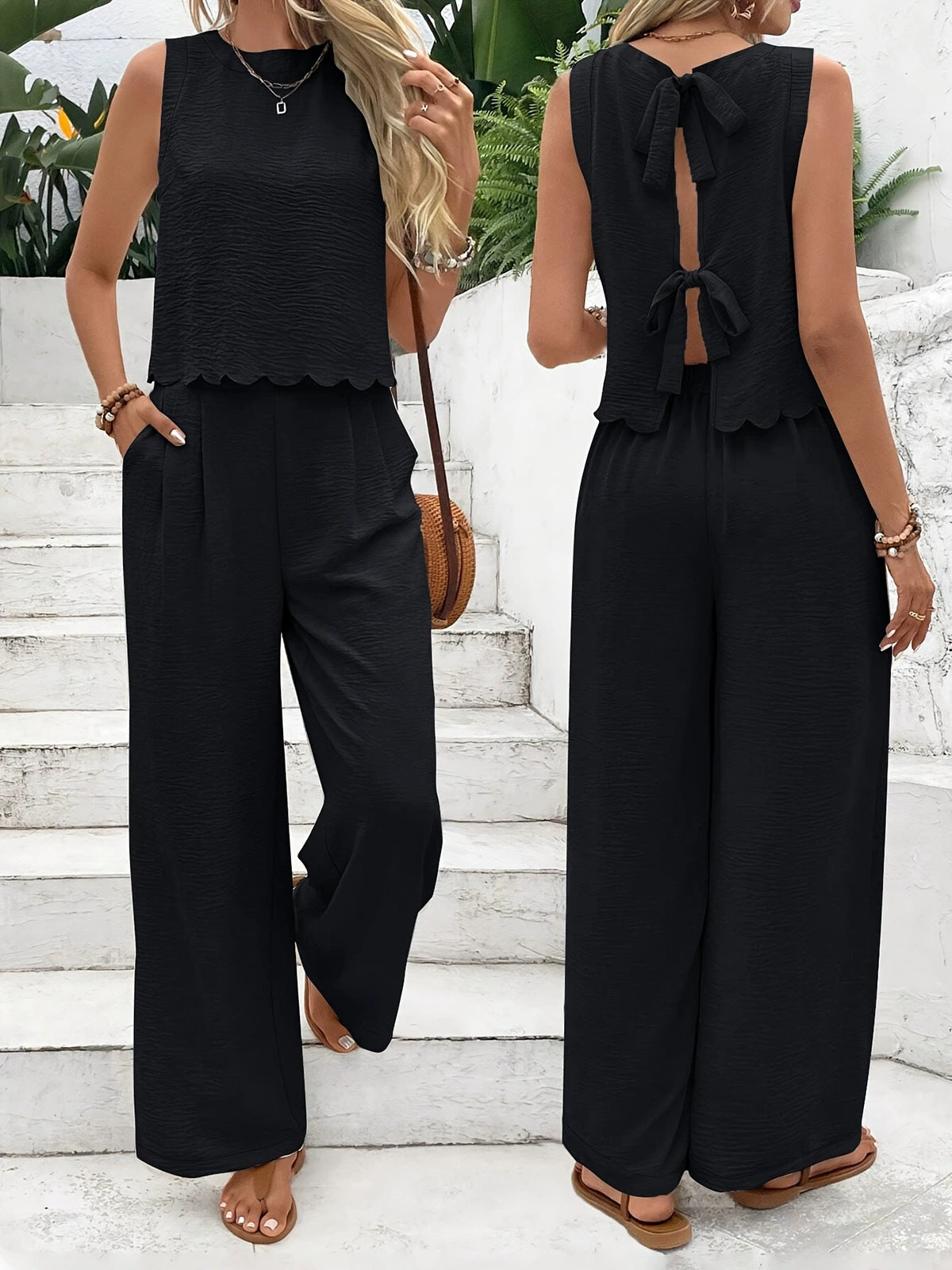 Été Pantalons occasionnels de mode européenne et américaine pour femmes sans manches