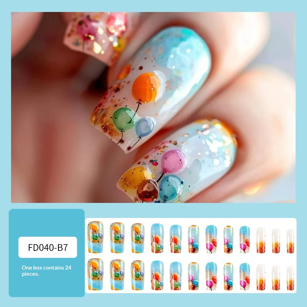 Stickers 24 pièces de style long Coffin Acrylic Nail Art avec 3D Sphérical Ballon Design