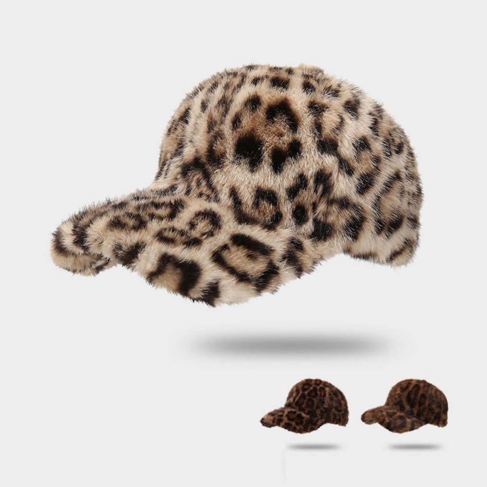 Retro Plush Leopard imprimé chaud Casquette de baseball en style coréen. Élégant et Versa