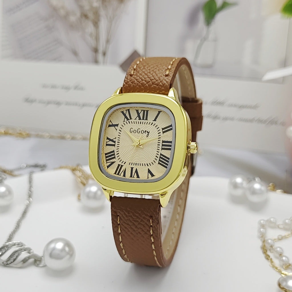 Montre de bracelet en cuir rétro pour femmes