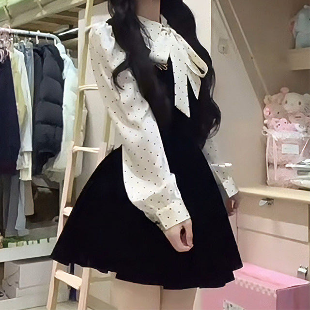 Robe de velours noir Femmes Puff Jupe
