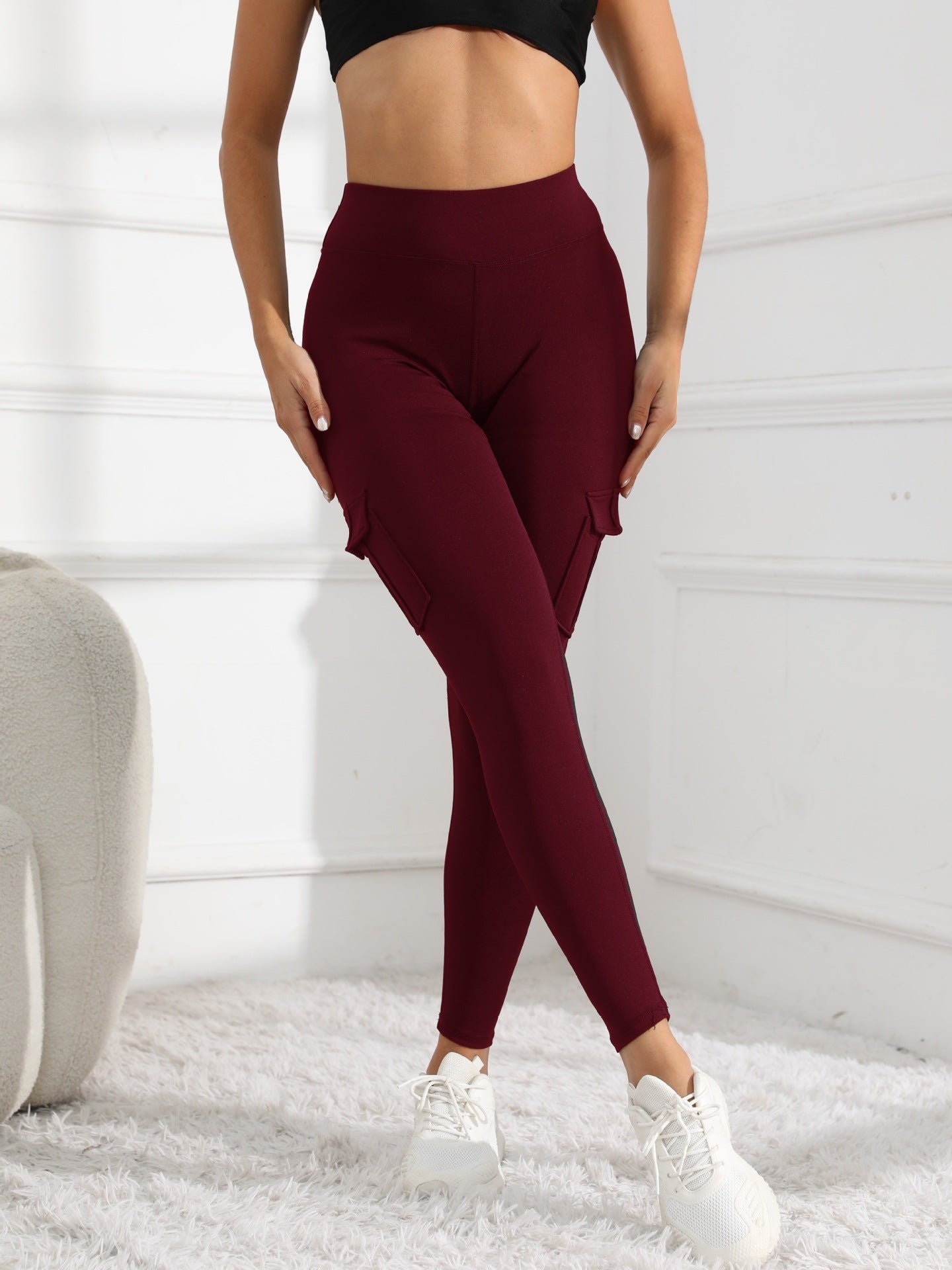 Pantalon de yoga Style populaire avec des poches Sports de plein air Pantalon haute-Waisted Waist-Cinching Mais