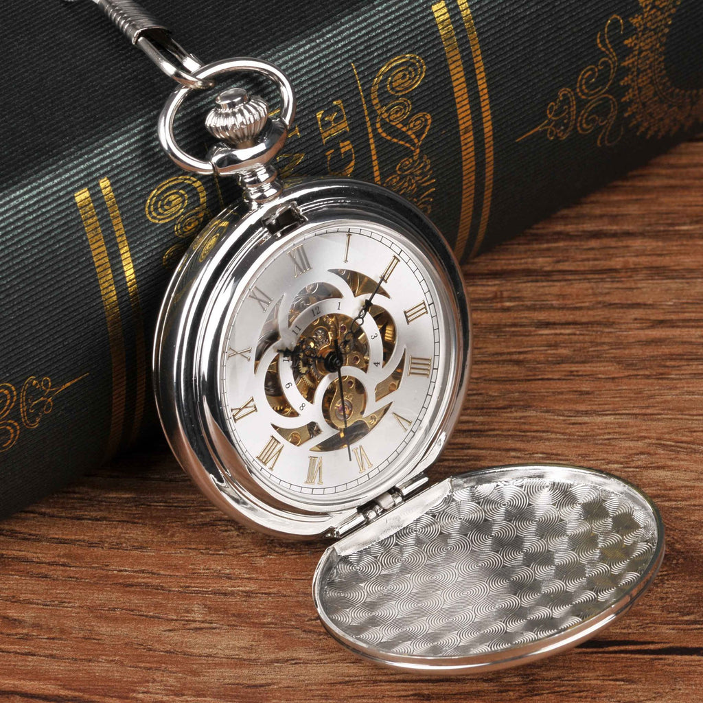 Grande montre de poche en argent à double charnière mécanique