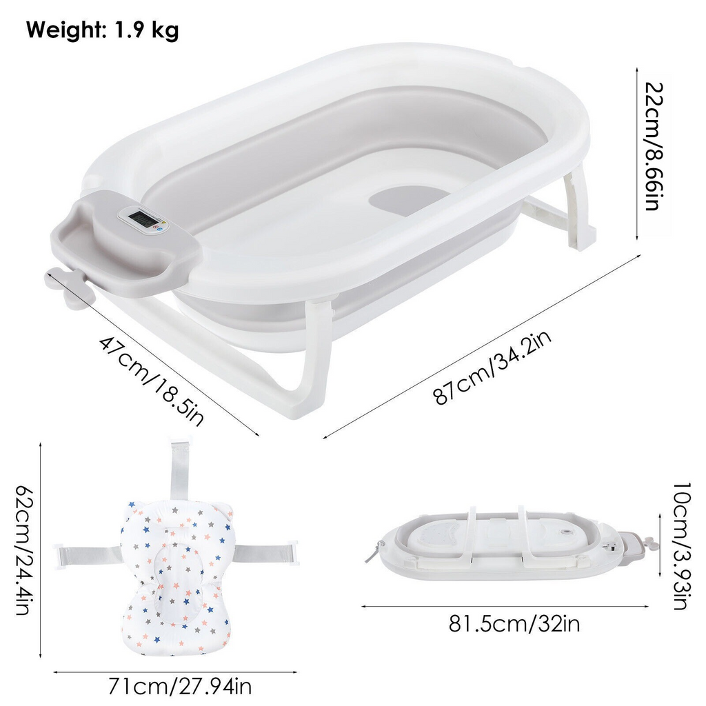 Baignoire pliable pour bébé Ergonomie avec tampon de bain de température et de coussin et filet de bain