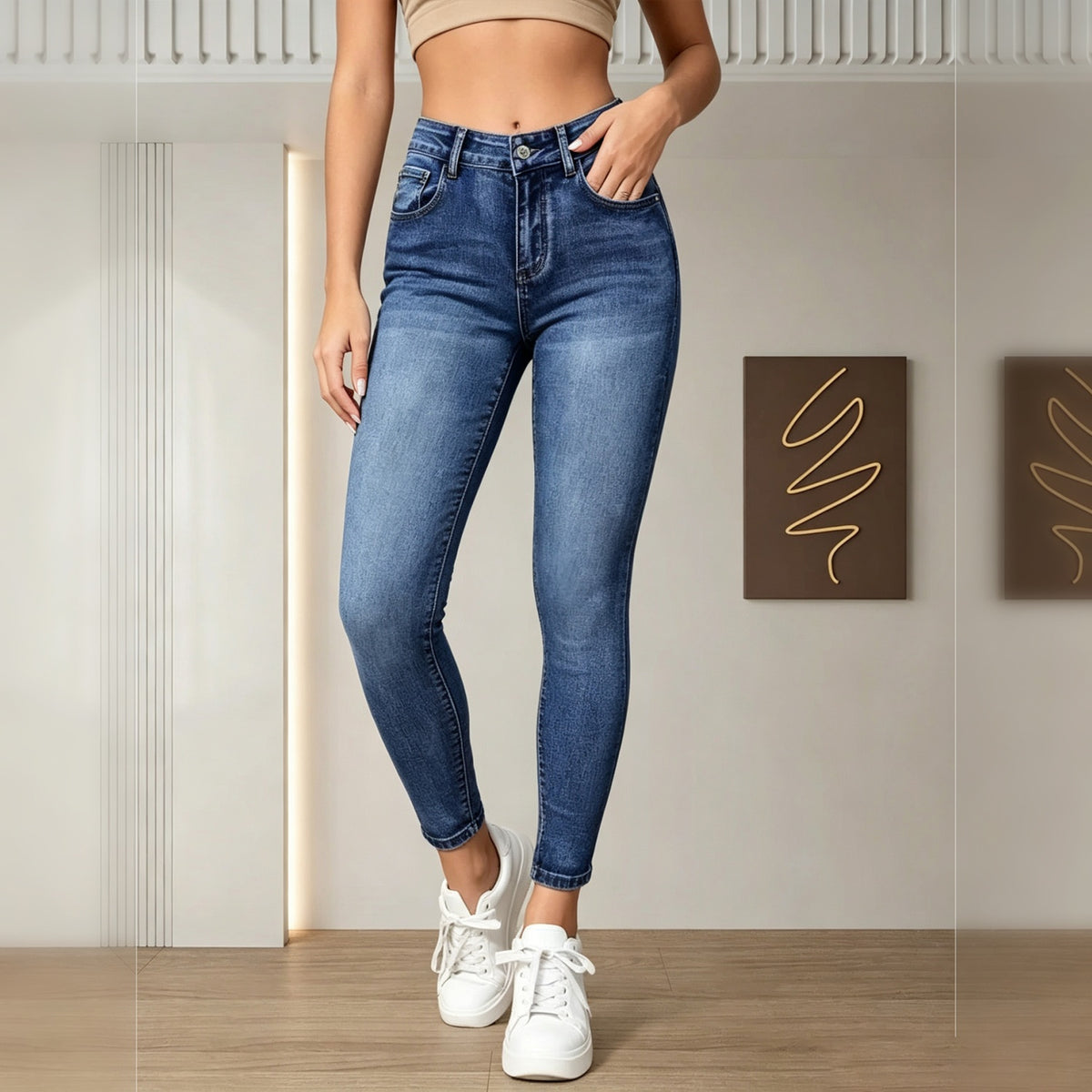 Femmes Dark Wash High Waist Skinny Jeans