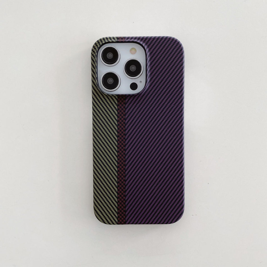Coque rigide rayée de piste Tide demi-paquet Carbon Fiber Phone Shell