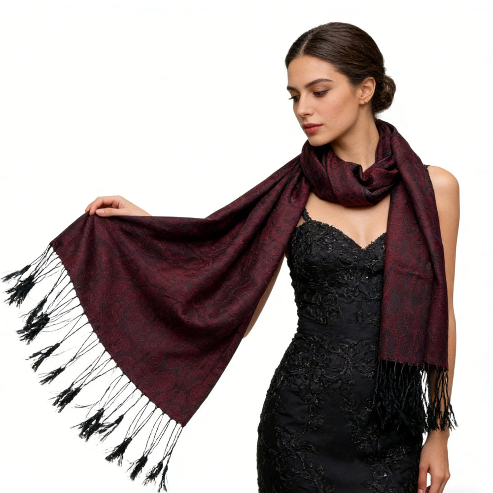 2pcs Floral Romantique Jacquard Florals Sur Vivid Magenta longue écharpe