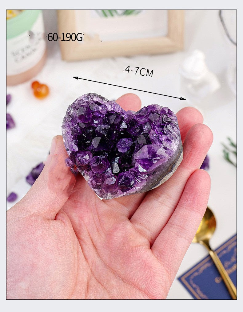 Purple eau cristal cluster amour pièce de décoration pierre brute Ore Specimen coeur