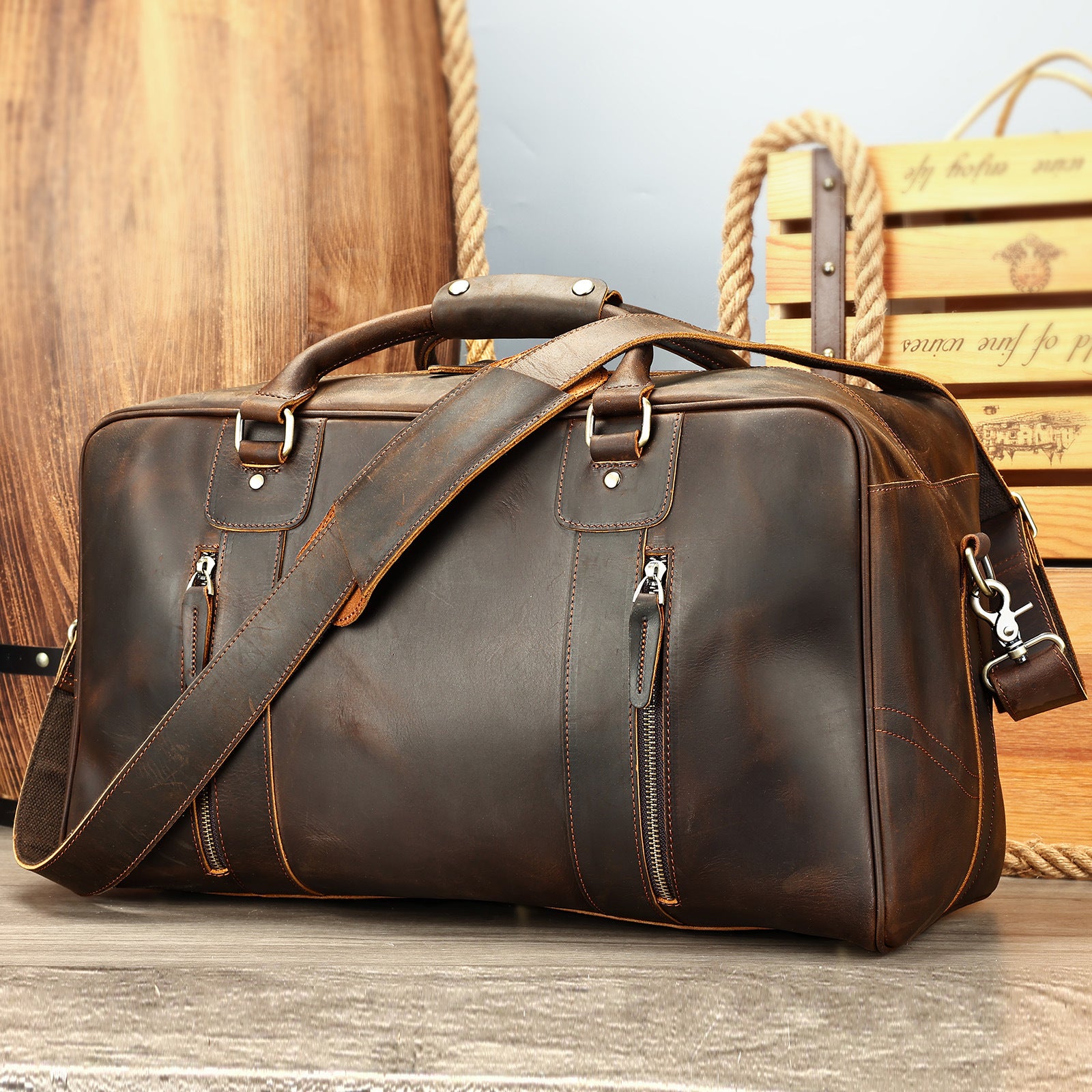 Retro Sac de voyage à courte distance Véritables hommes en cuir