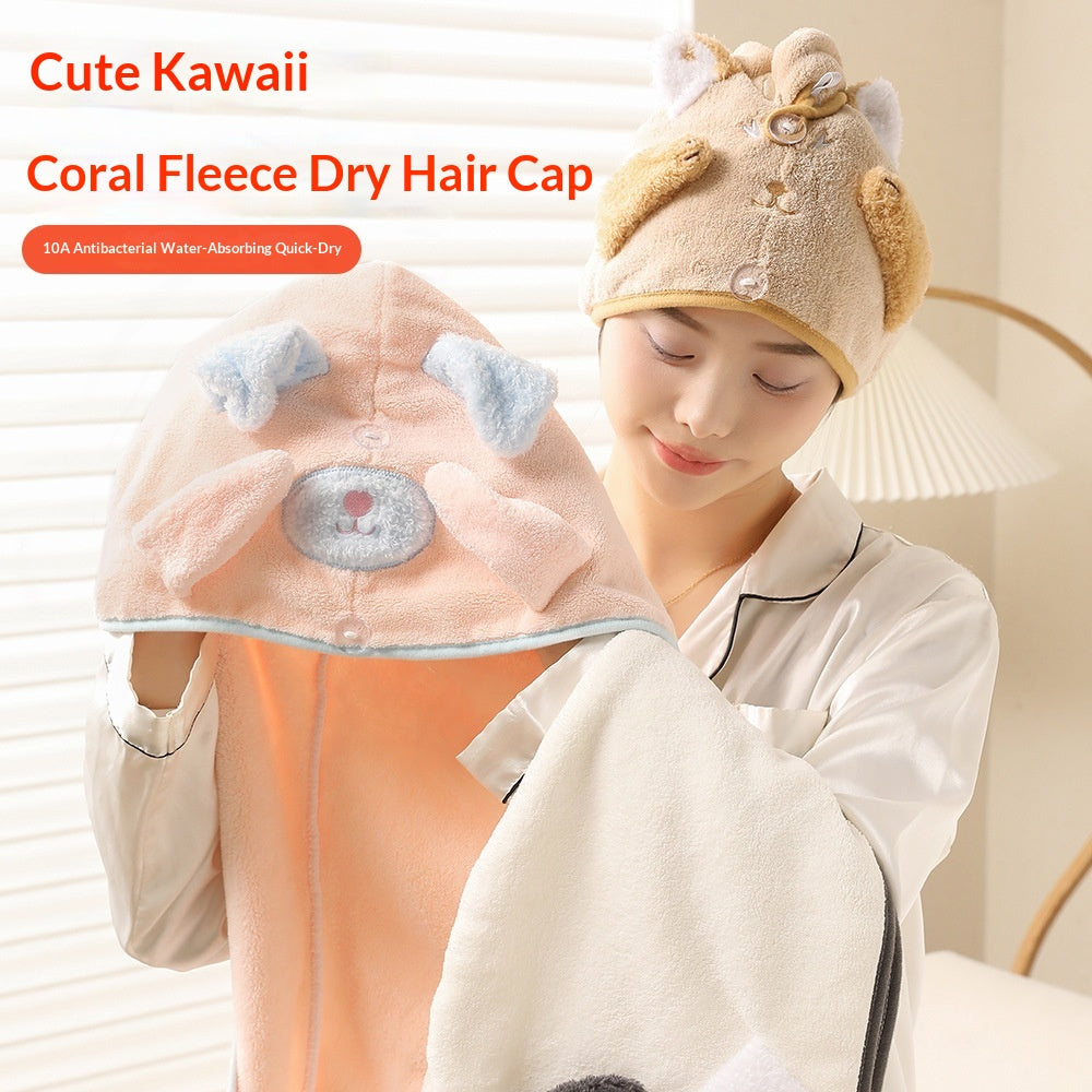Séchage rapide Double couche Coral Fleece Microfibre Turban pour le séchage rapide des cheveux