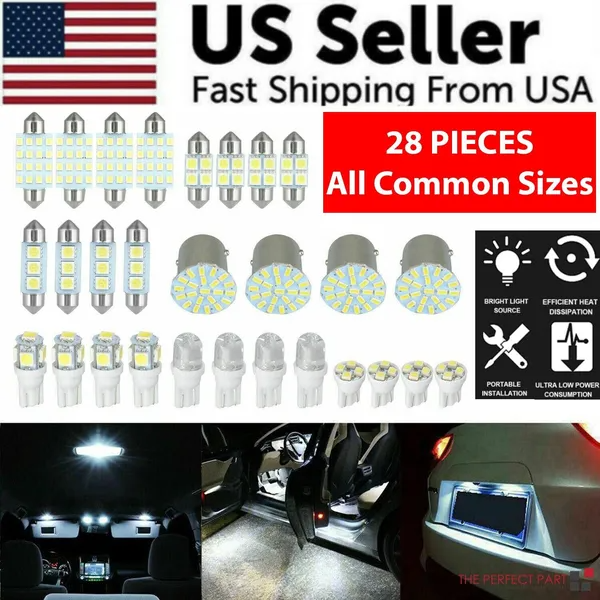 28pcs Intérieur de voiture blanc Combo LED Carte Dôme porte plaque de licence Ampoules