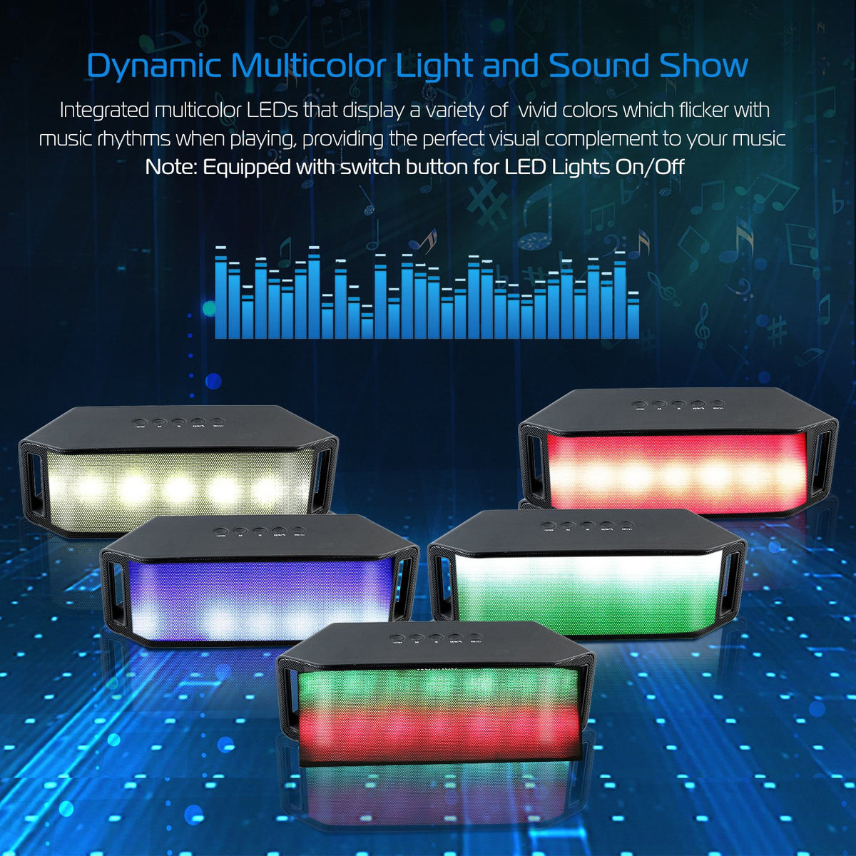 1Pc LED haut-parleur sans fil dynamique multicolore mains-libres FM Radio USB MMC Reading Aux Pour