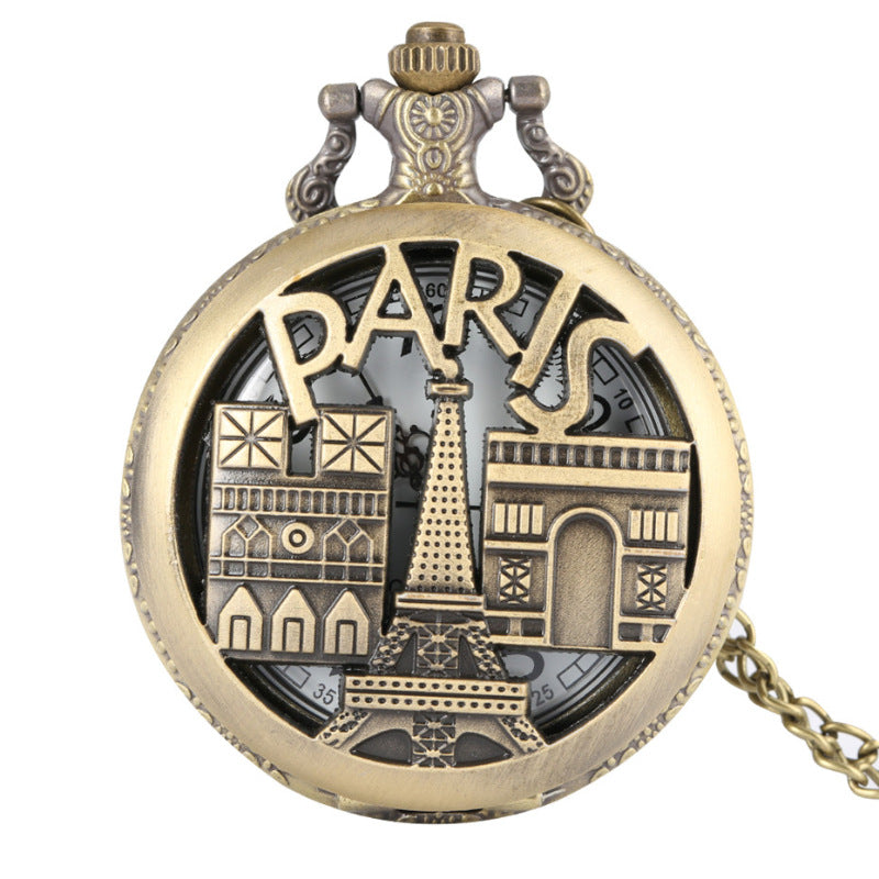 Retro Iron Tower Montre de poche personnalisée de mode décontractée