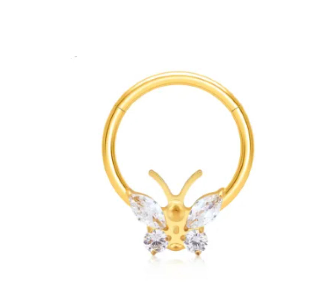 Mode Papillon Inlaid Zircon Fermé Anneau Nez Anneau Boucles d'oreilles Stud Titanium Alliage Humain B