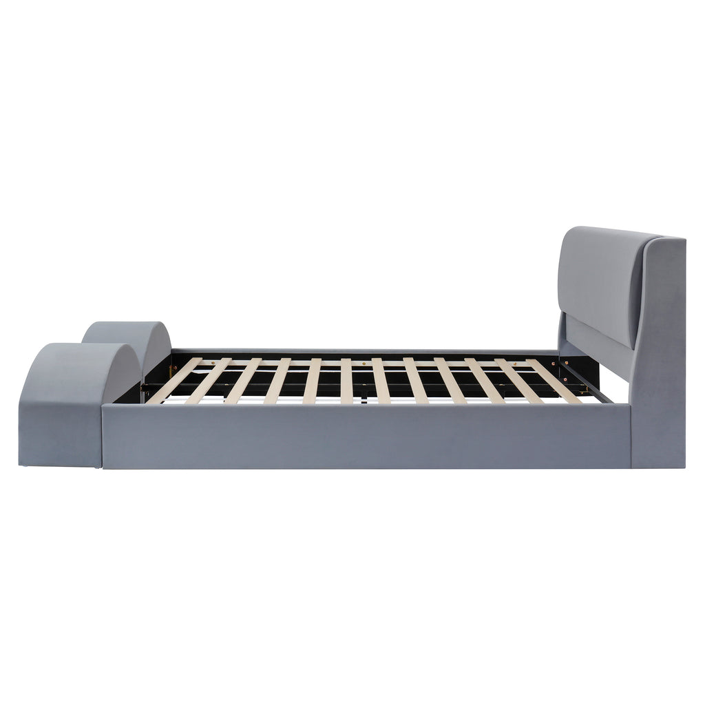 Cadre de lit de plate-forme rembourré de taille Queen avec double grottes Cat