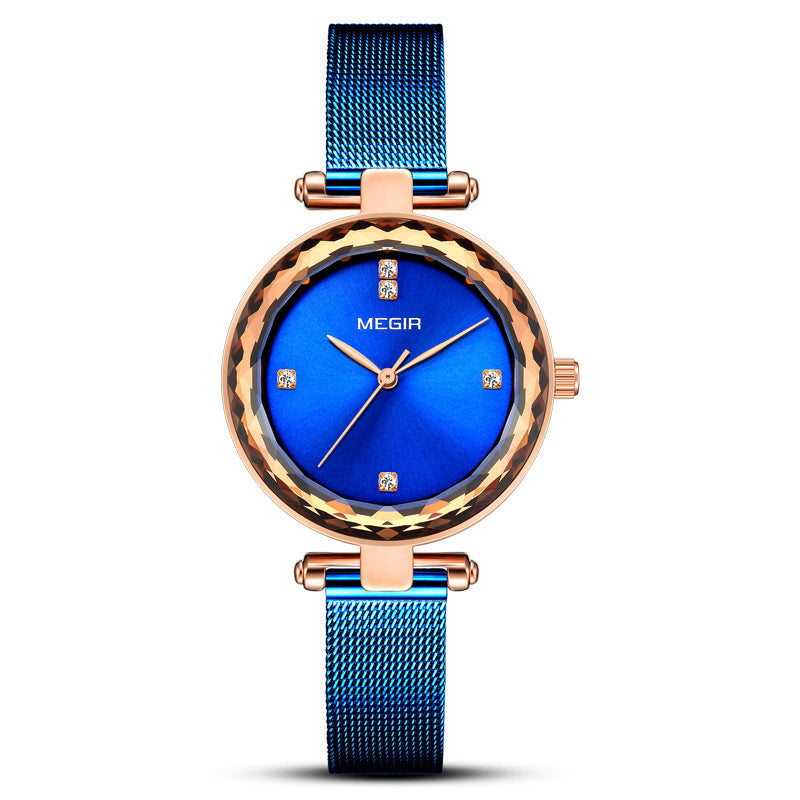 Élégante coupe-miroir Importé Mouvement Quartz Femmes Montre avec une bande d'acier et Diamond Acc