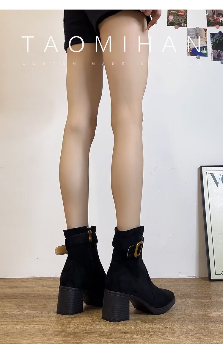 Bottes d'orteil carrées à talons hauts pour femmes