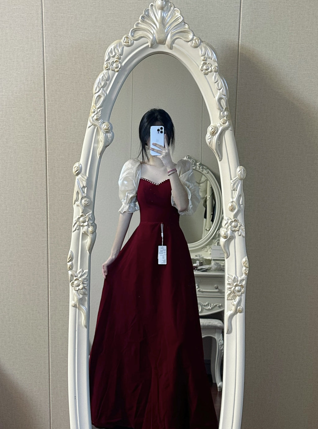 Petit Vin Plus Taille Puff Rouge Manches Princesse Robe de soirée de haute qualité