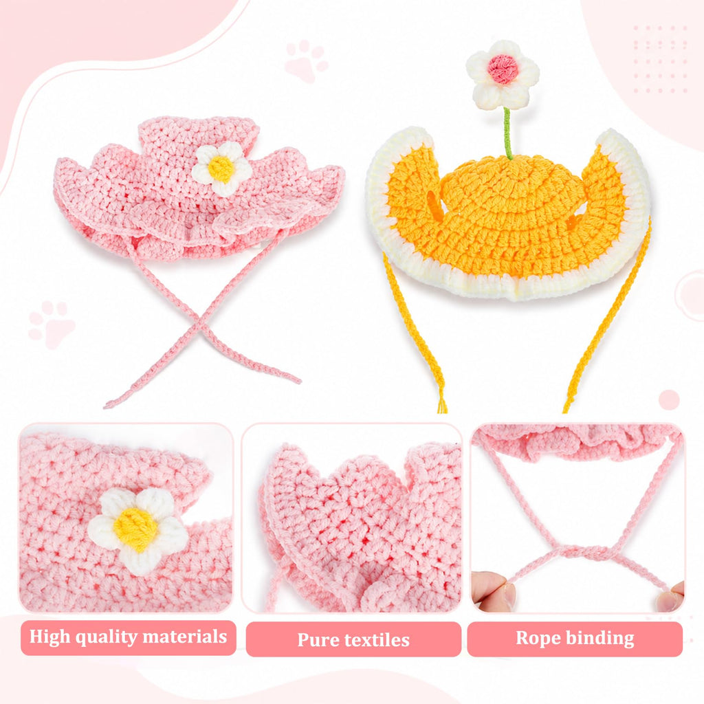 2Pcs Crochet chapeaux de chat tricoté chapeau de chat fraise et grenouille chapeau mignon tricoté chat