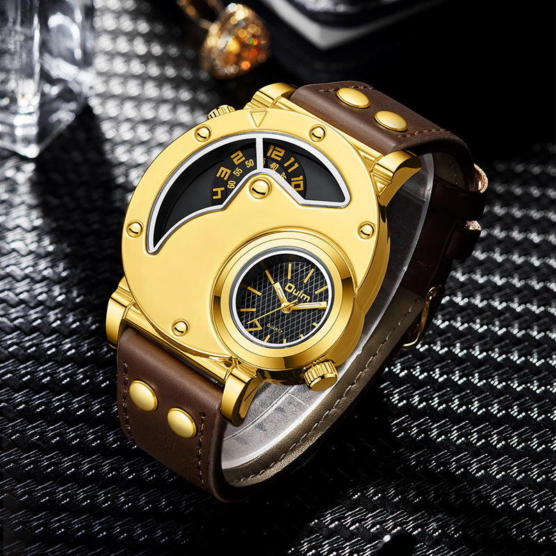 Montre or multi-fonctionnelle à cadran exagéré pour hommes