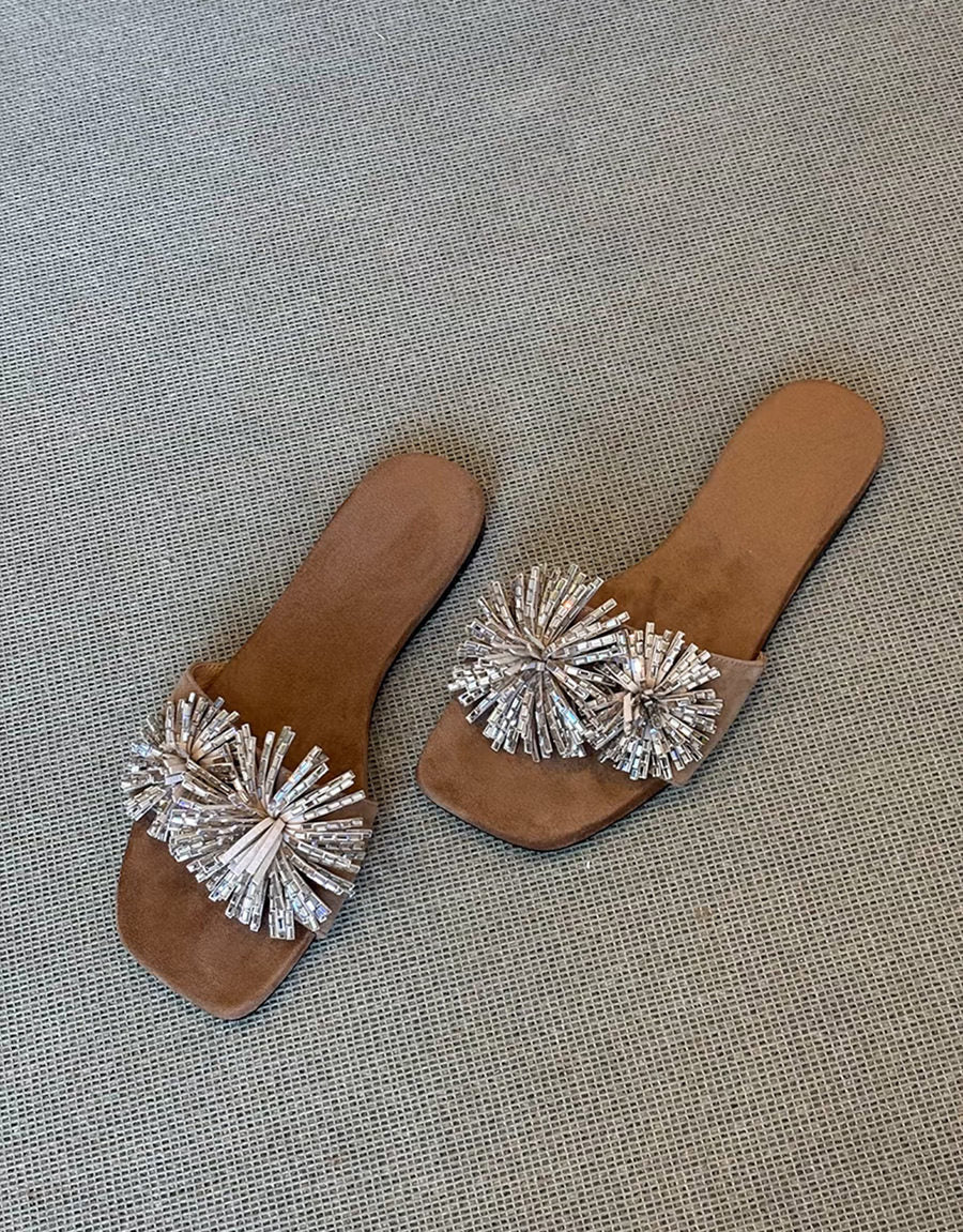 Summer Korean Minority Design Women's Square Toe Strap Flat Slides