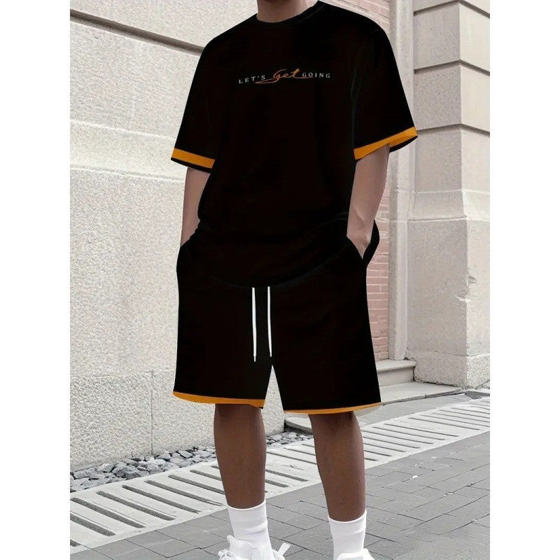 Gradient Lettre 3D numérique impression T-shirt et shorts ensemble hommes tendance motif deux pièces Outf