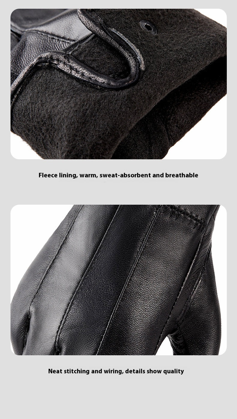 Gants en cuir véritable pour les hommes et les femmes L'automne et l'hiver revêtus de polaire
