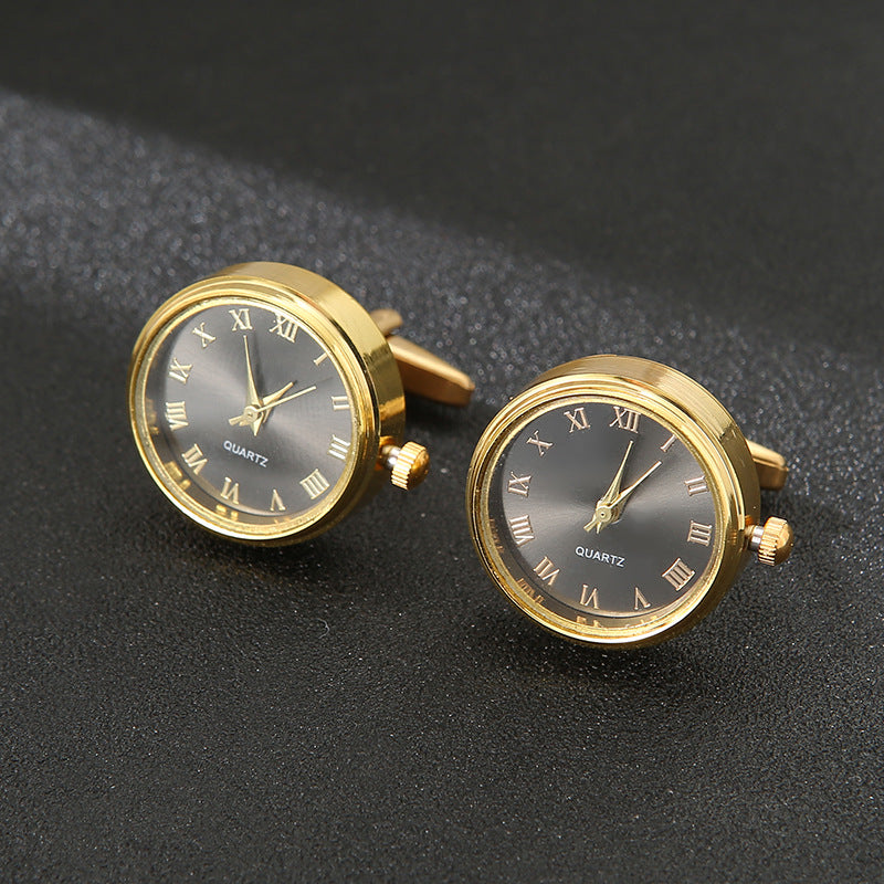 Légère horloge de luxe homme Cufflinks Mode Français Rotatable Cuff doré