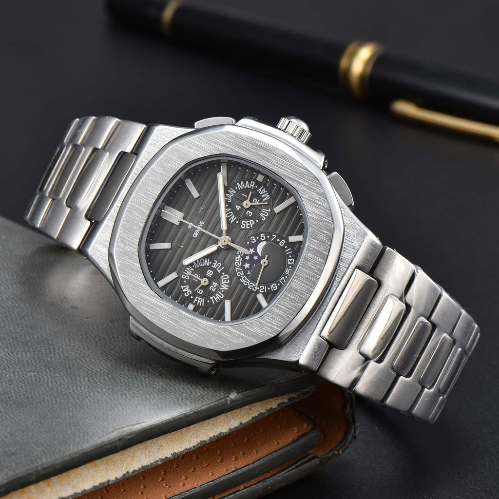 Fashionable Six-Pong Steel-Strap Business-Style Nautilus Mens Watch