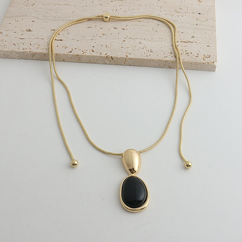 Chinese Style Accessoires Irrégulier Pointage Noir Onyx Collier Femmes