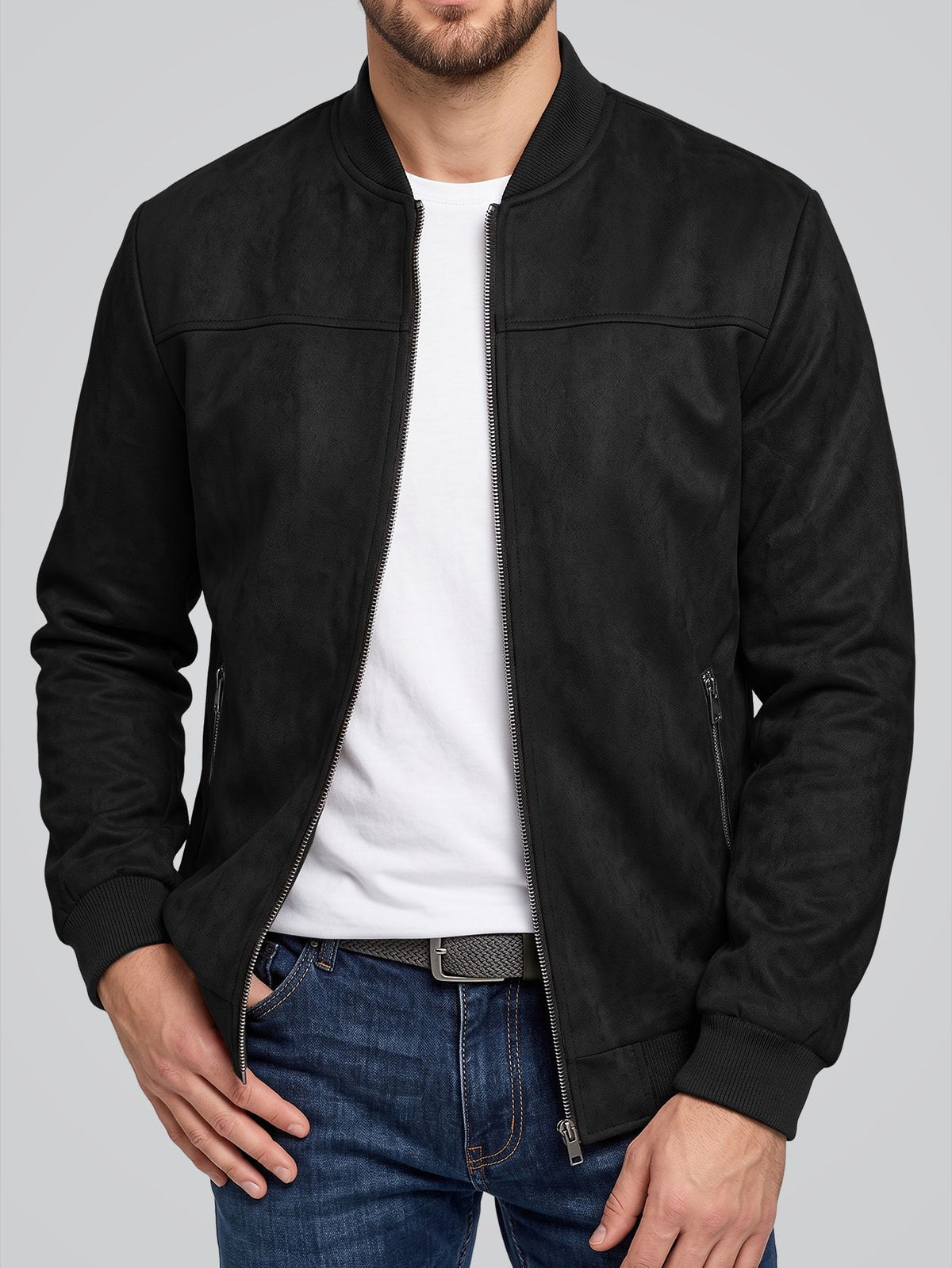 Veste de vol Suede Solid-color Zip-up Vintage Outerwear