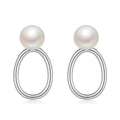 S925 Argent Sterling Boucles d'oreilles en perles d'eau douce naturelles Minimalist Hollow Oval Ring Design