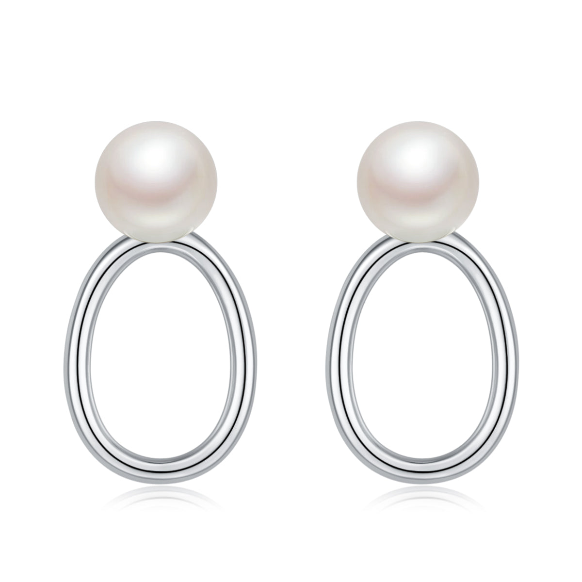 S925 Argent Sterling Boucles d'oreilles en perles d'eau douce naturelles Minimalist Hollow Oval Ring Design