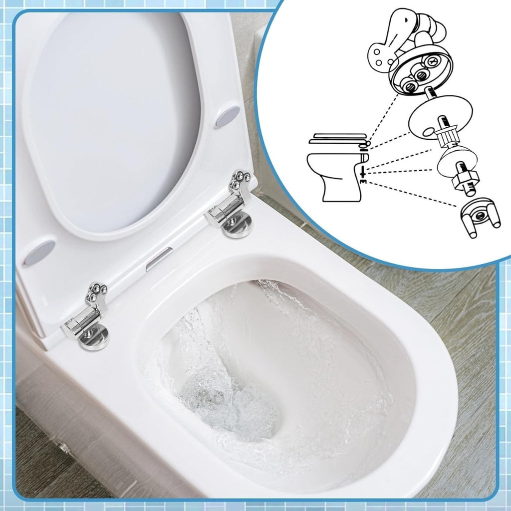 2-piece toilet lid and hinge fixing set with soft-close mechanism