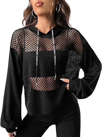 Mesh-Panel Casual Loose-Fit Sports Hoodie pour les femmes