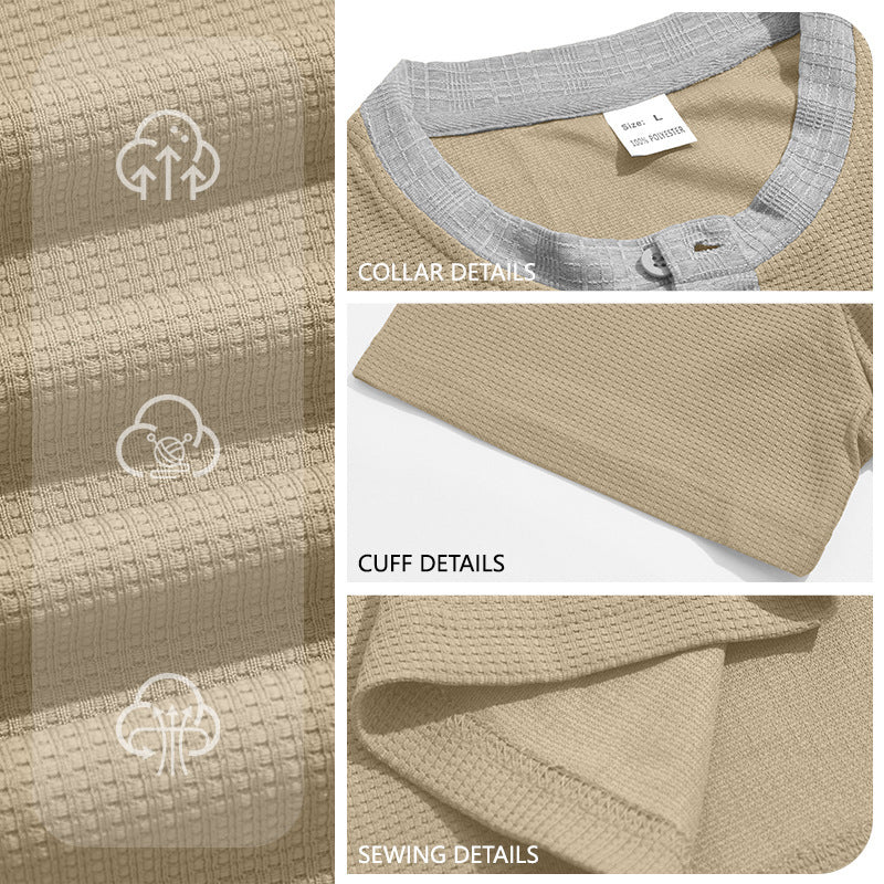 Hommes Waffle Knit Henley T-shirt avec la couleur contrastante Pocket Plus Taille Casual Respirant Shor