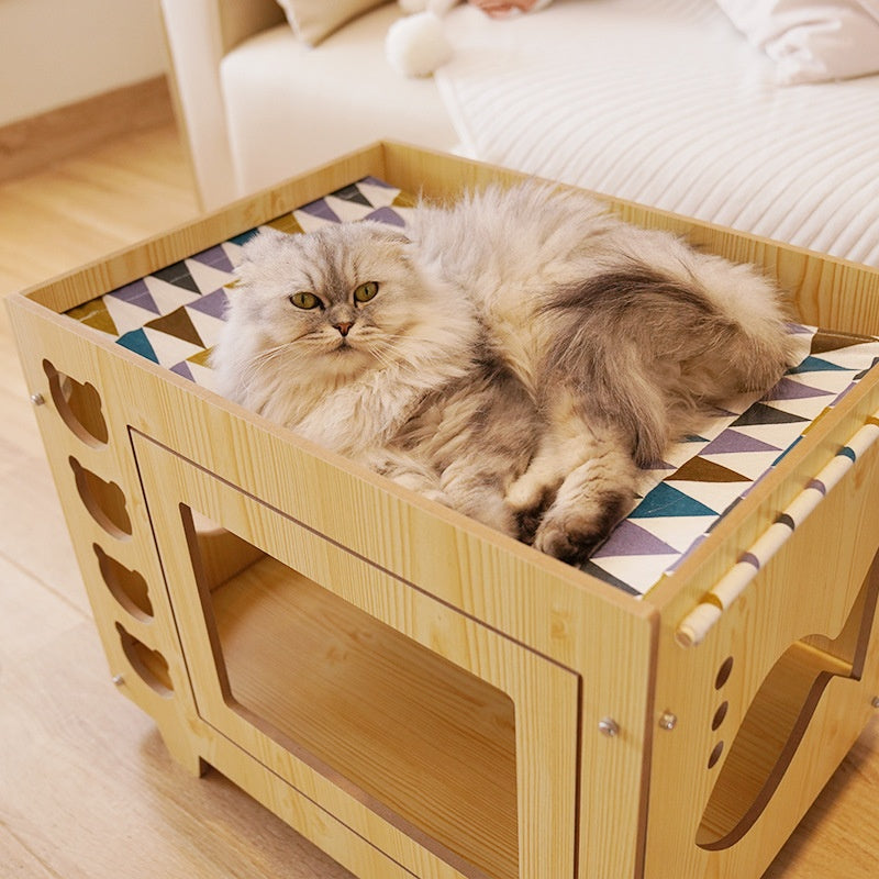Lit d'hamac pour animaux de compagnie en bois double-layer intégré