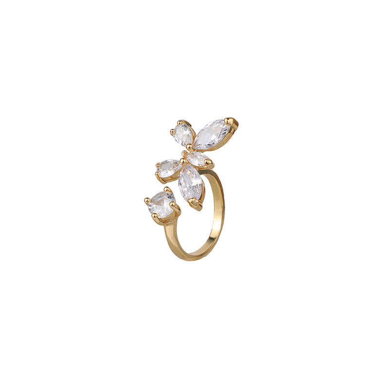 Zircon Branche Feuille et Anneau Fleur